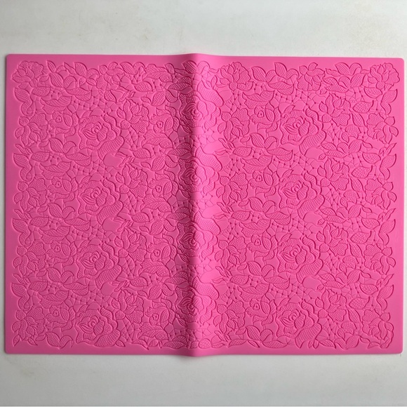 Silicone Fondant Mat Impression Lace Mold Pink Rose Cake Cupcakes Embossing   - Picture 4 of 5